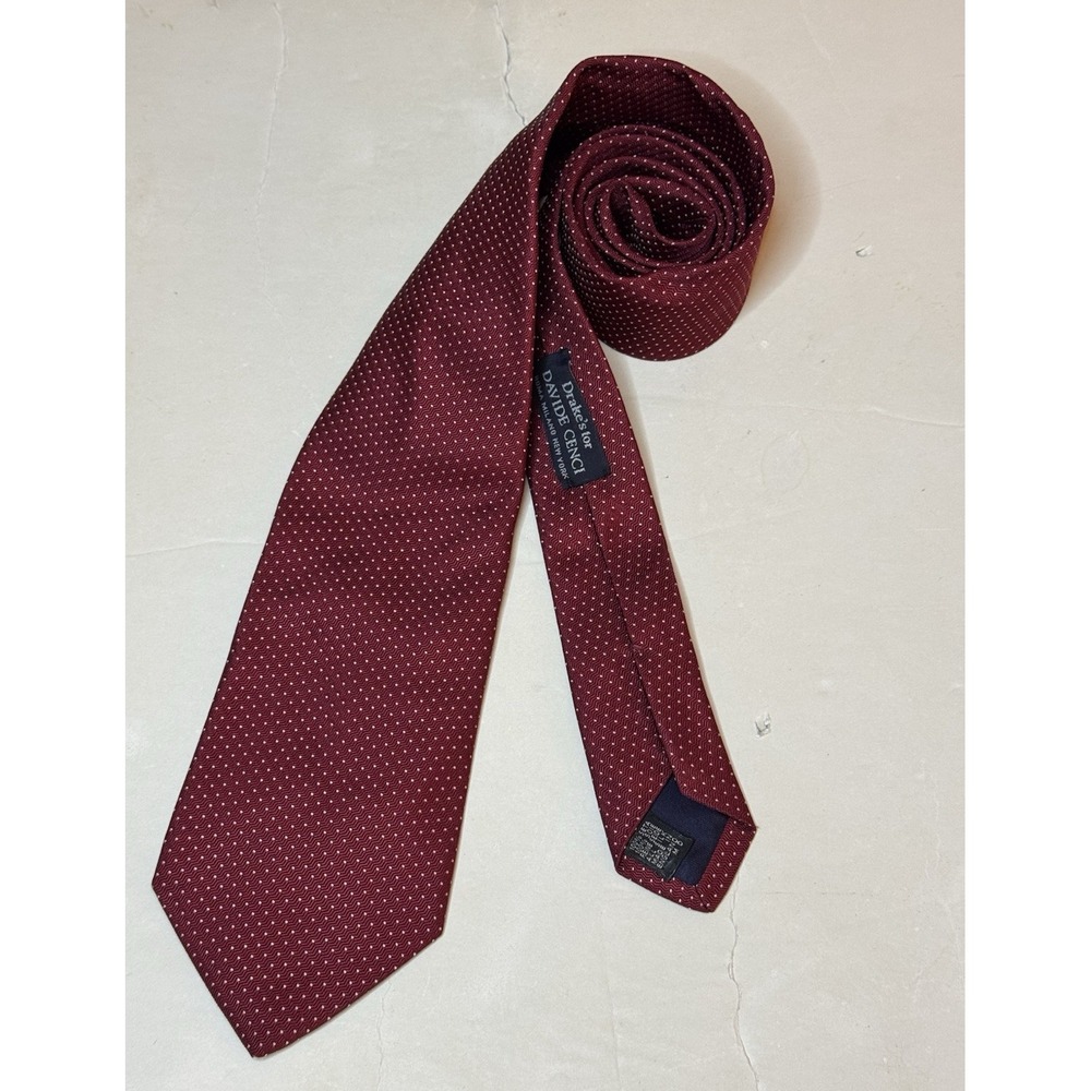 Drake's for Davide Cenci Men's Red White Polka Dots Silk Tie